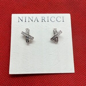 NWT Nina Ricci Rhodium
Plated Pierced X Earrings with Swarovski Crystals